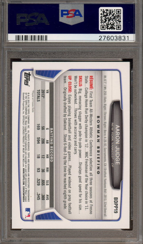 2013 Bowman Draft Picks Aaron Judge Paper PSA 10