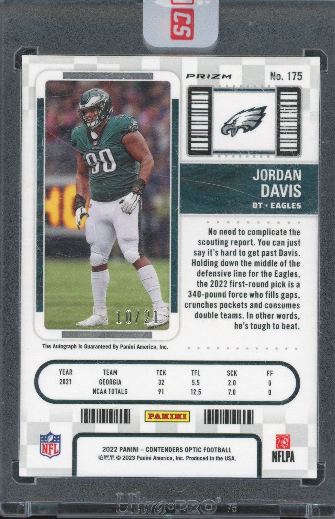 2022 Contenders Optic Jordan Davis Purple Pulsar Auto 10/21 RC