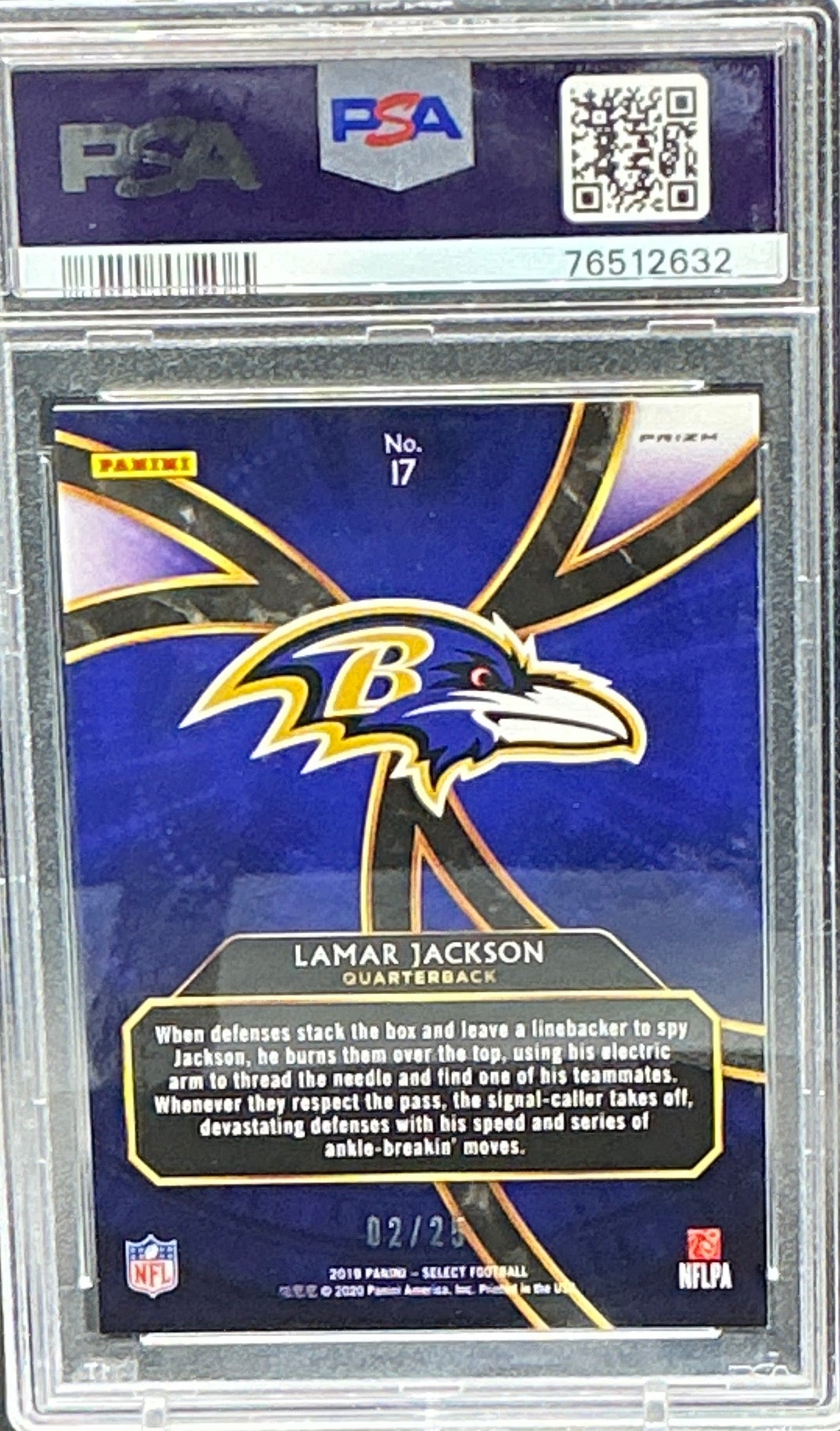2019 Select Lamar Jackson Phenomenon Tie-dye Prizm 2/25 PSA