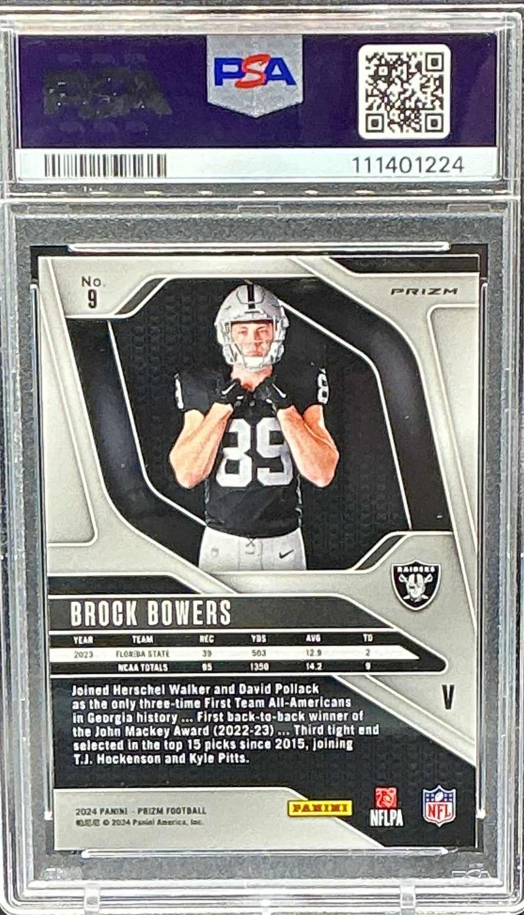2024 Prizm Brock Bowers Silver Rookie Variation PSA 9