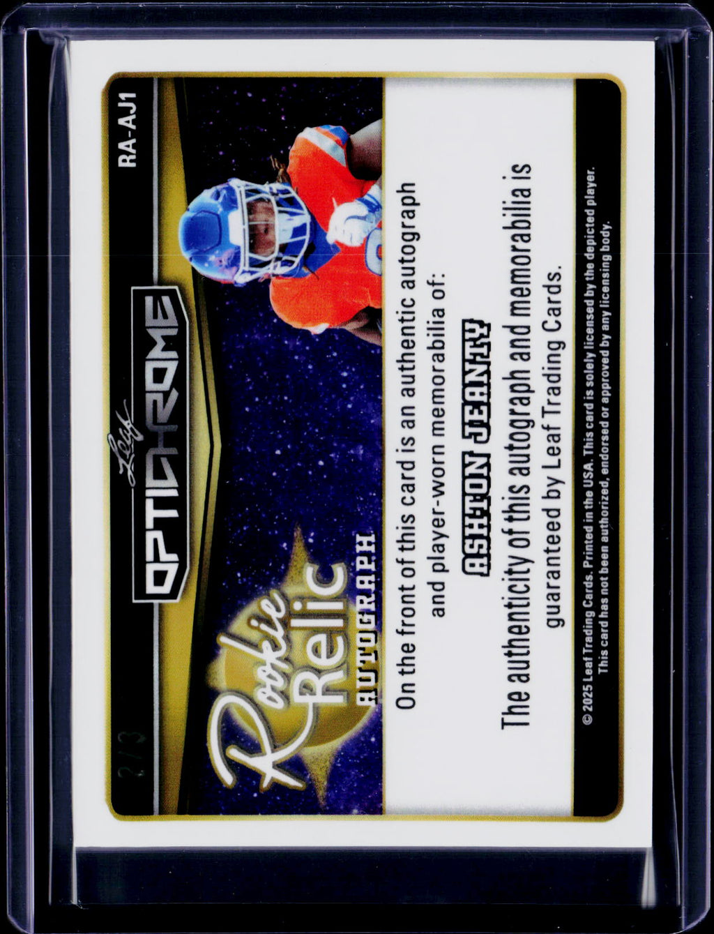2025 Leaf Optichrome Ashton Jeanty Rookie Relic Autograph /3