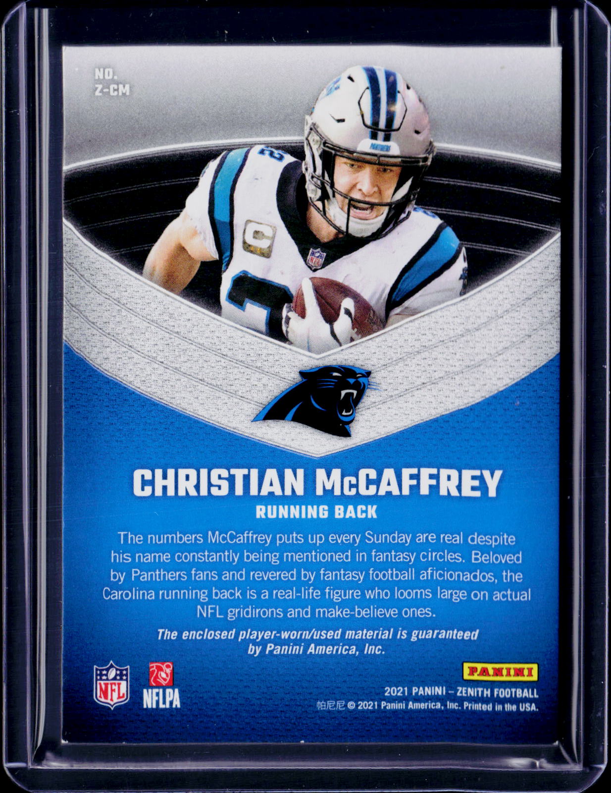 2021 Zenith Christian McCaffrey Z-Jerseys Gold /10