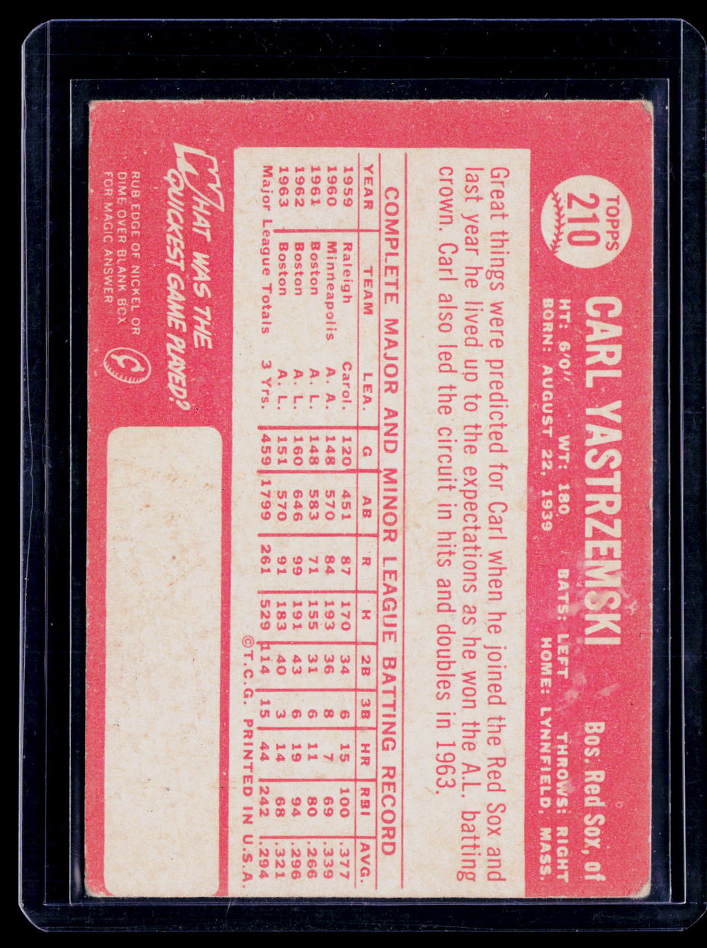 1964 Topps Carl Yastrzemski 210 Poor Condition