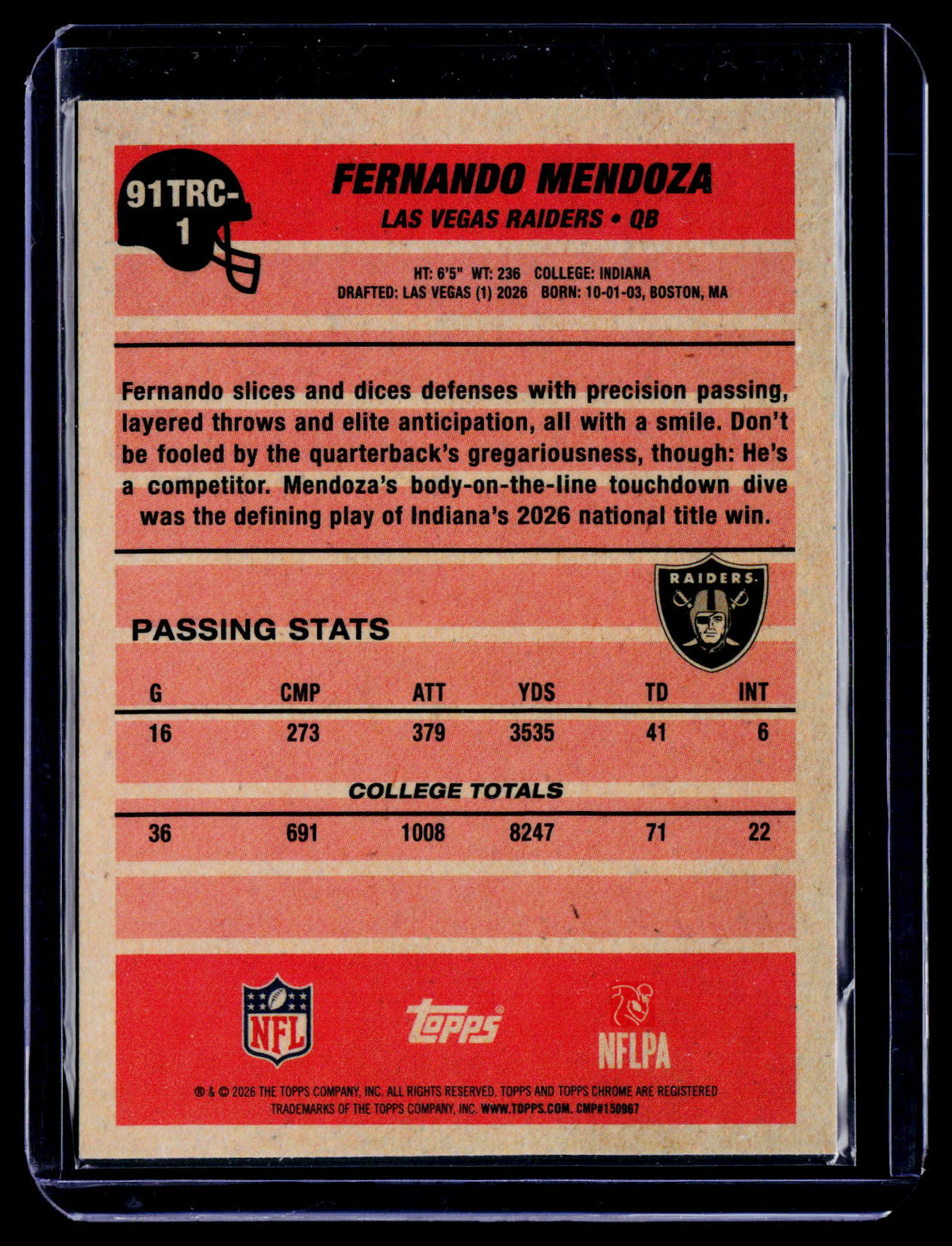 2026 Topps Flagship Fernando Mendoza Rookie Silver Pack RC