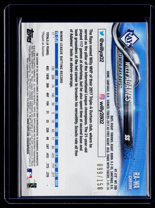 2018 Topps Chrome Willy Adames Rookie Blue Wave Auto 99/150 RC