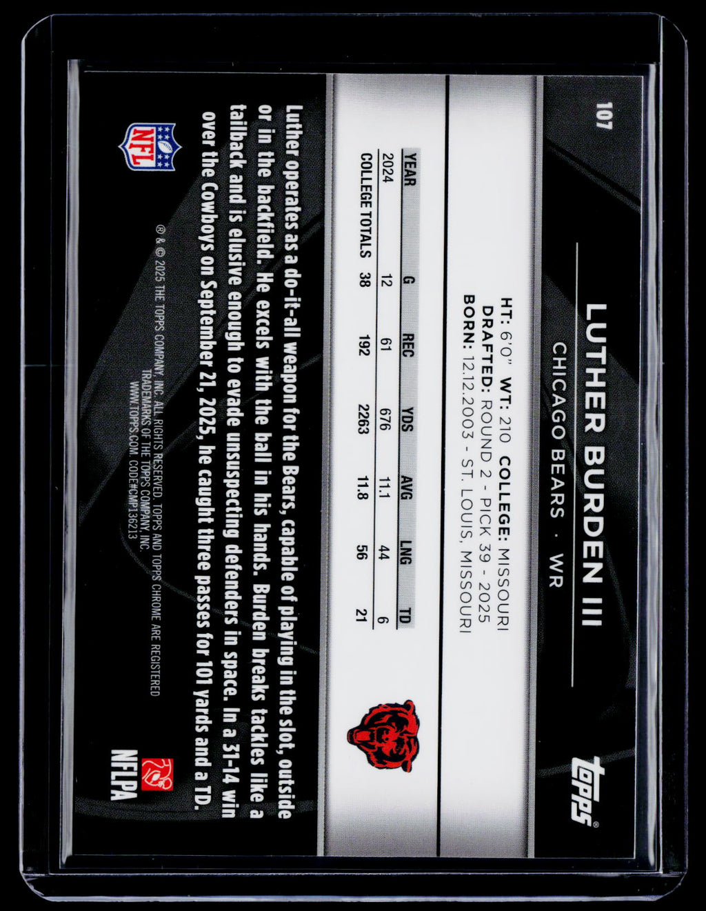 2025 Topps Chrome Black Luther Burden III Rookie Orange 6/25 RC