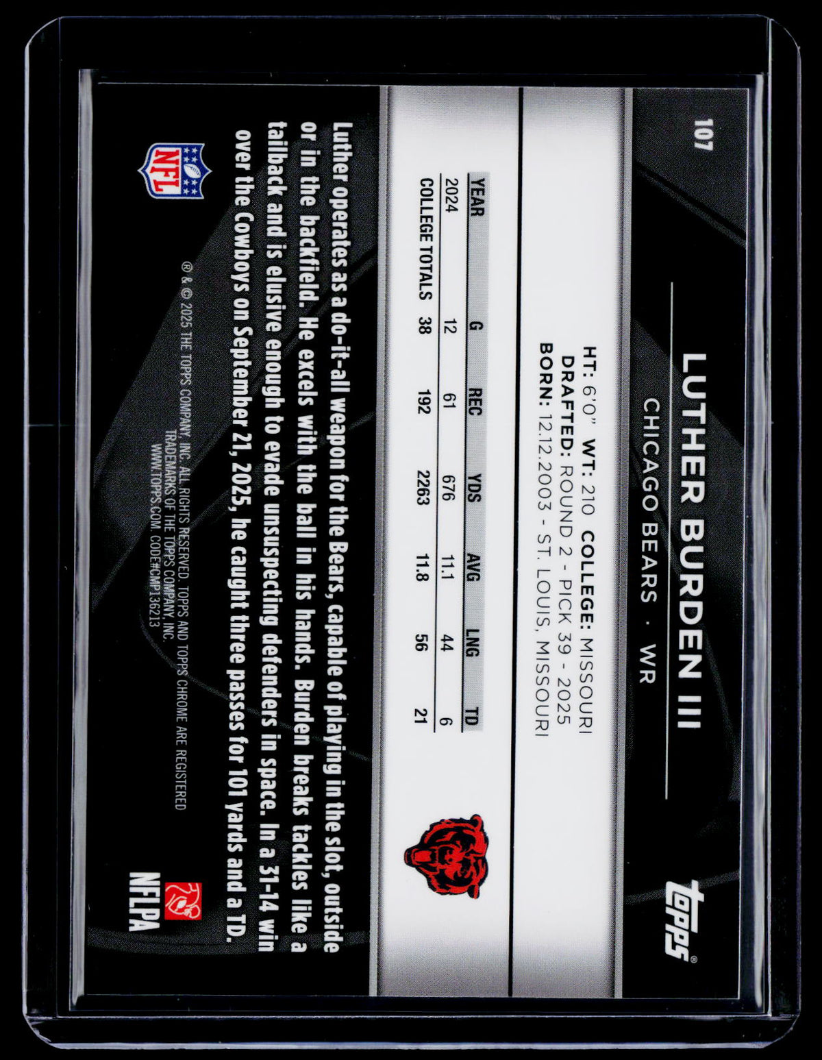 2025 Topps Chrome Black Luther Burden III Rookie Orange 6/25 RC