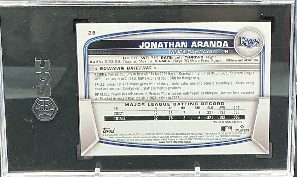 2023 Topps Bowman Jonathan Aranda RC SGC 9.5