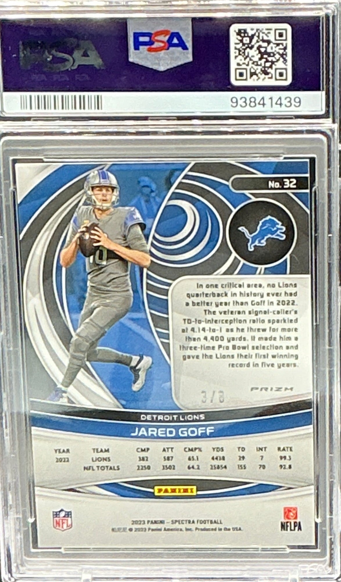 2023 Spectra Jared Goff Neon Splatter PSA 10 - 3/8 PSA 10