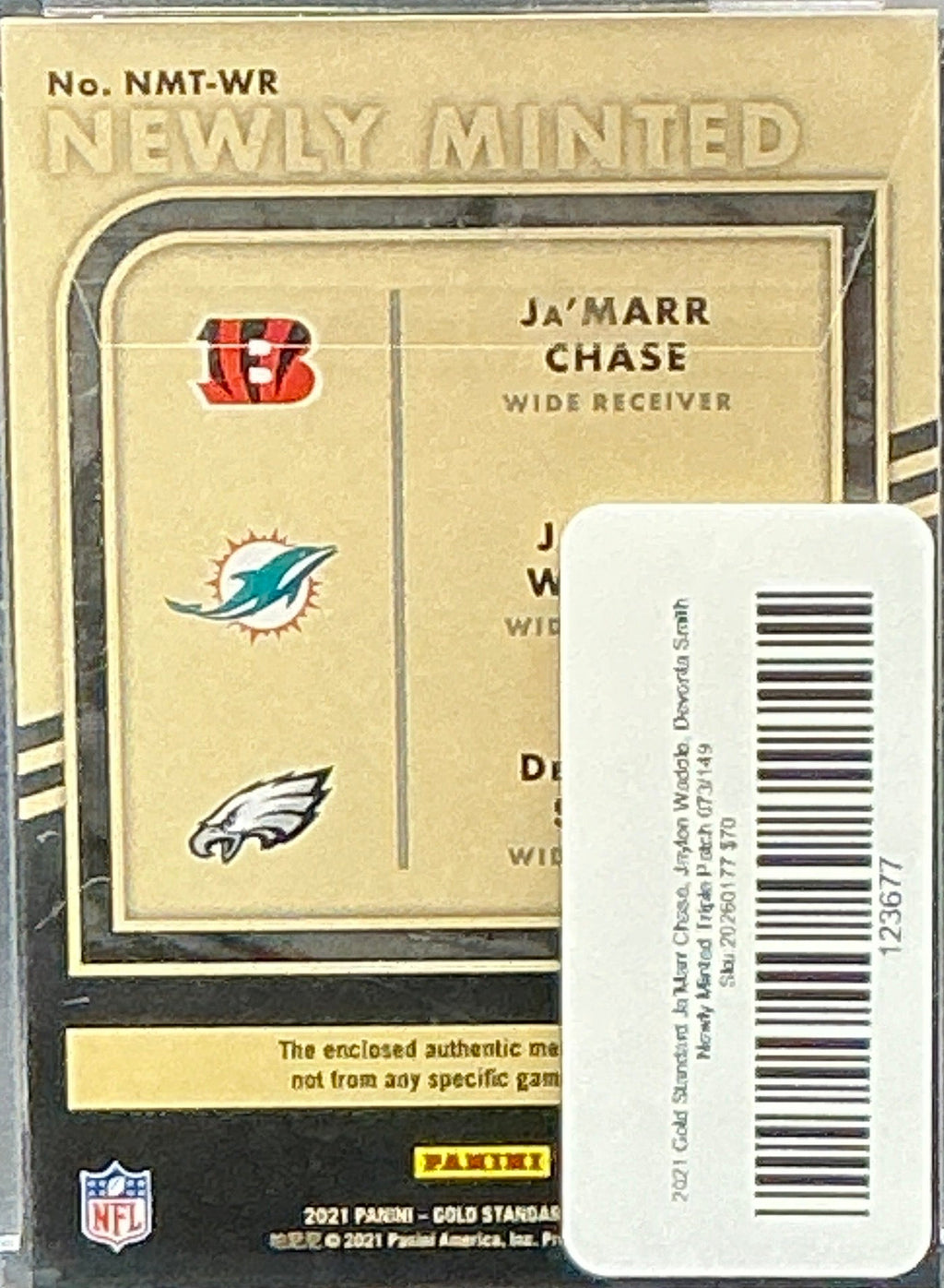 2021 Gold Standard Ja'Marr Chase, Jaylen Waddle, Devonta Smith Newly Minted Triple Patch 073/149