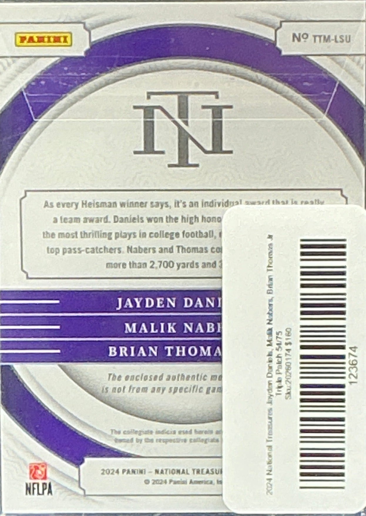 2024 National Treasures Jayden Daniels, Malik Nabers, Brian Thomas Jr Triple Patch 54/75