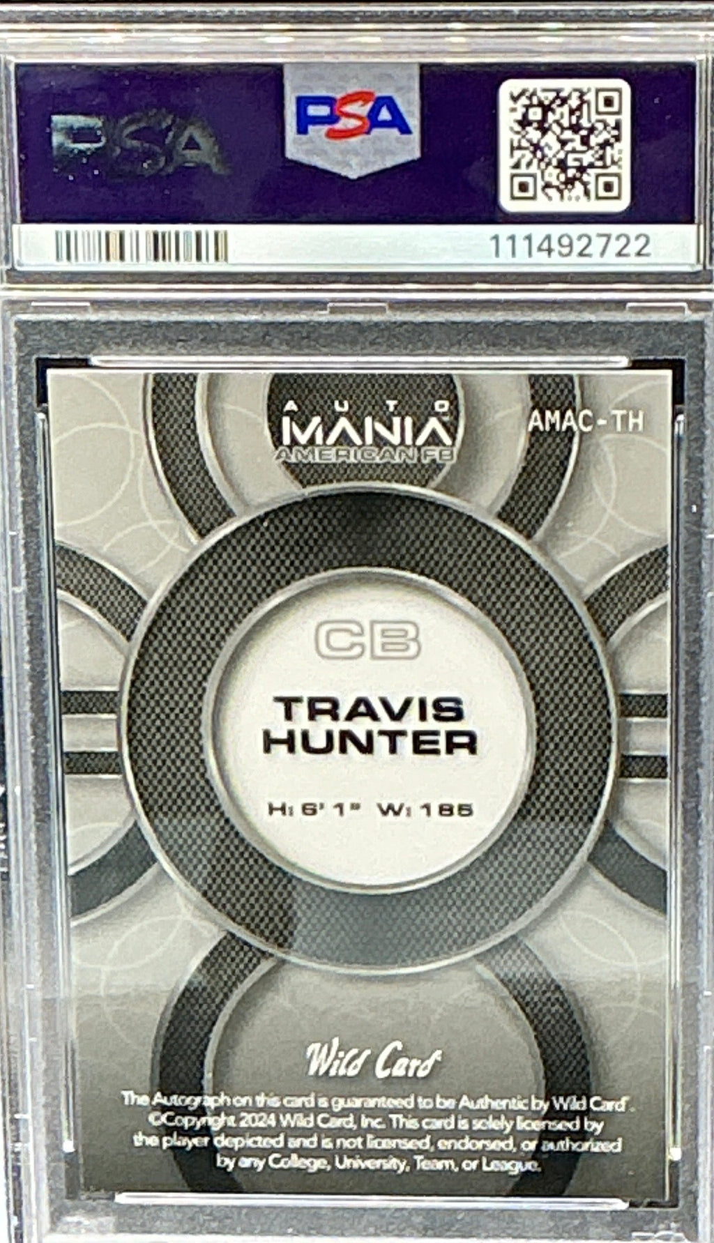 2024 Wild Card Auto Mania Travis Hunter American Flag 20/25 PSA 9
