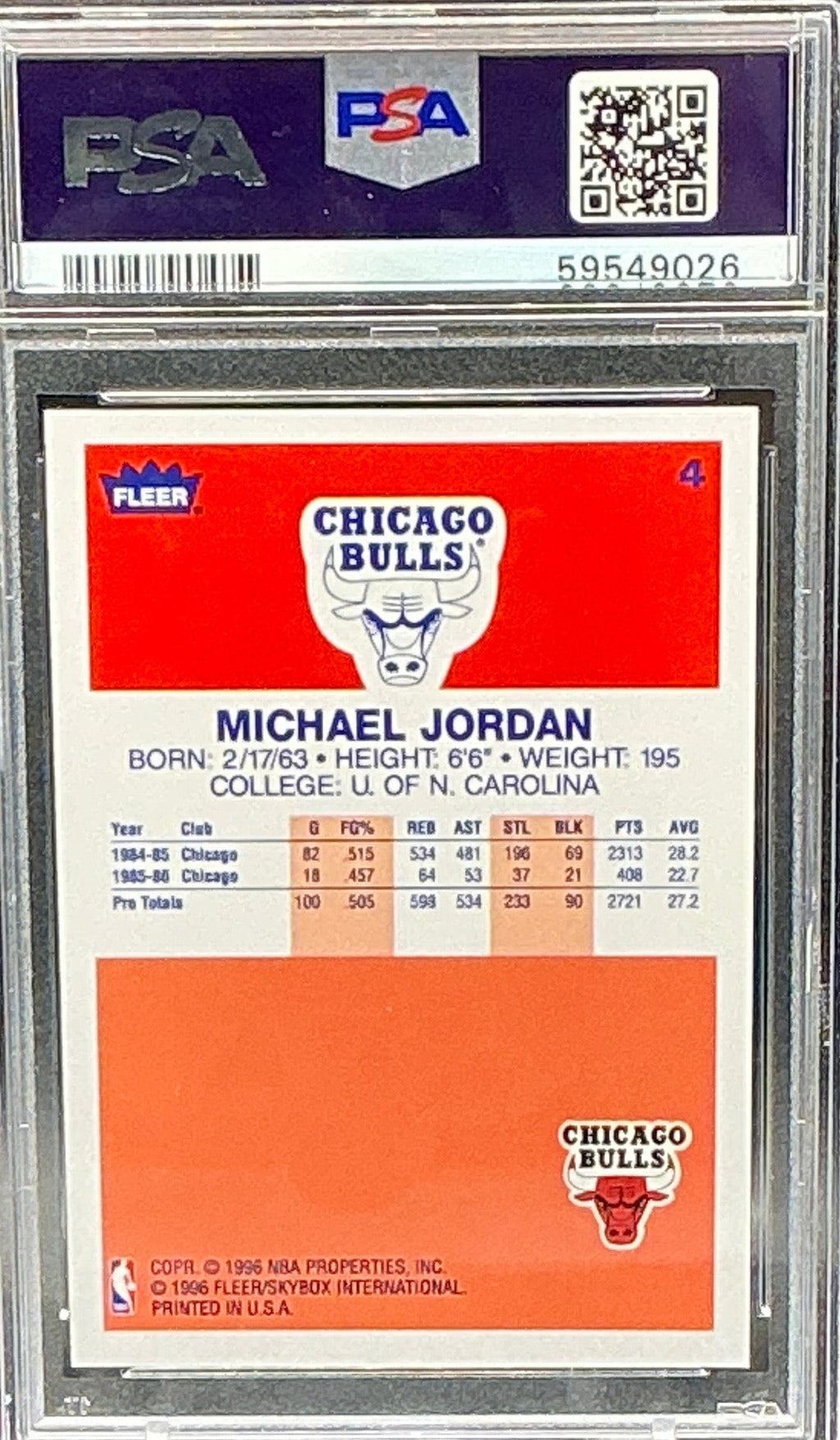 1996 Fleer Michael Jordan Decade of Excellence PSA 9