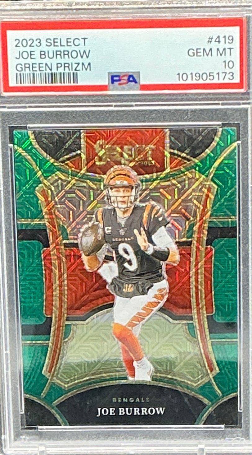 2023 Select Joe Burrow Pop1 Green Prizm 3/5 PSA 10