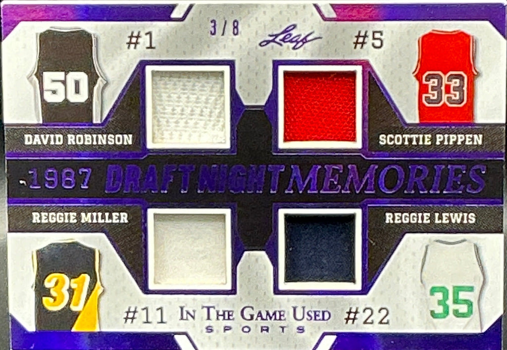 2024 Leaf Trading David Robinson, Scottie Pippen, Reggie Miller, Reggie Lewis 1987 Game Worn Patches 3/8