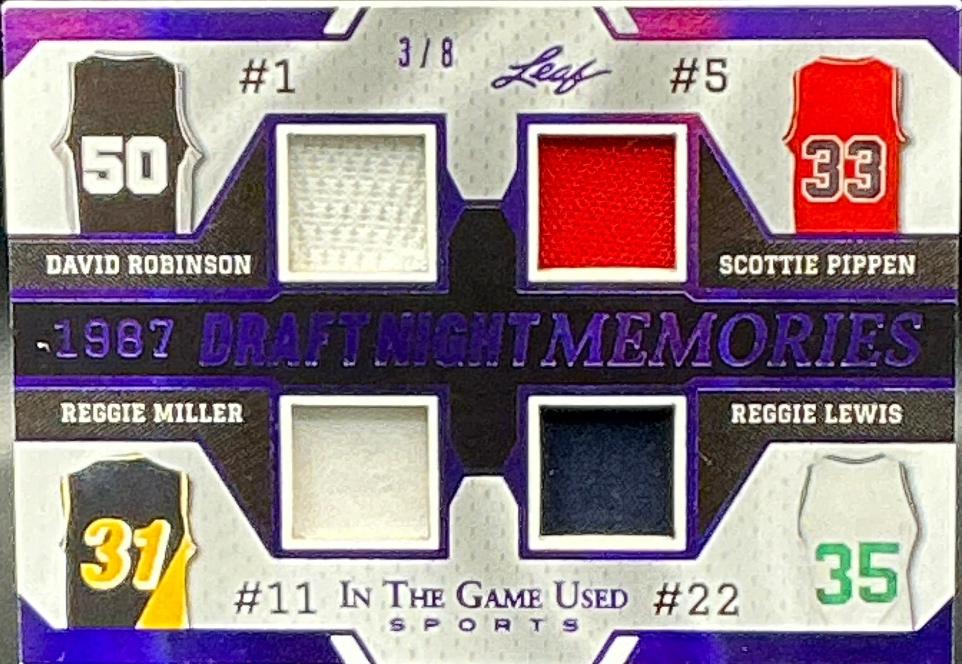 2024 Leaf Trading David Robinson, Scottie Pippen, Reggie Miller, Reggie Lewis 1987 Game Worn Patches 3/8