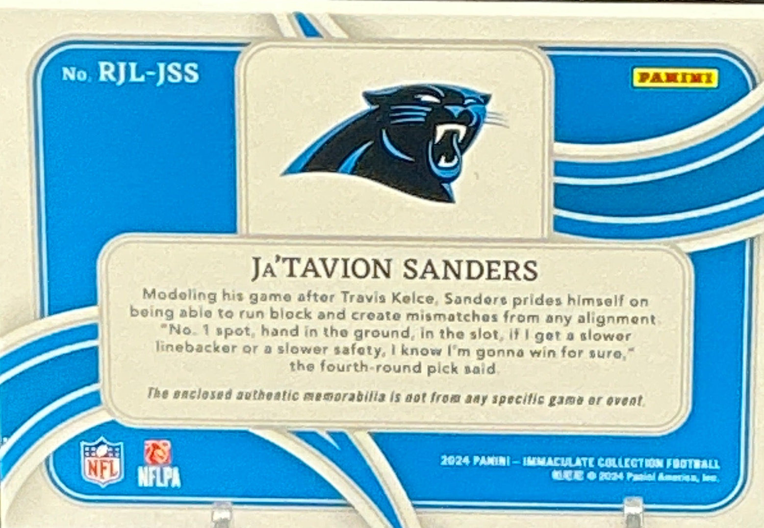 2024 Immaculate Ja'Tavion Sanders RC Player Worn Patch 3/5