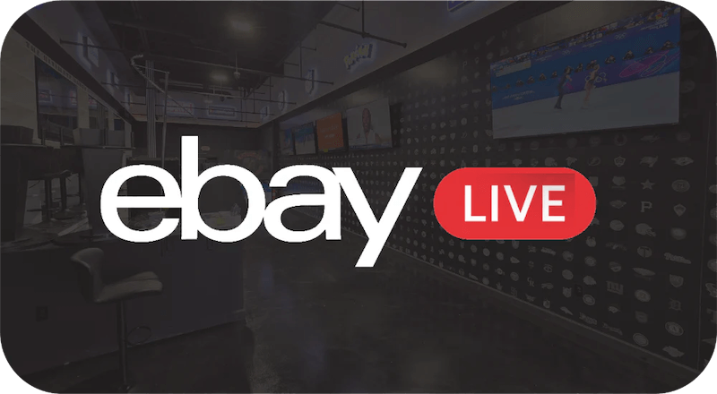 Ebay Live logo with a blurred indoor setting in the background