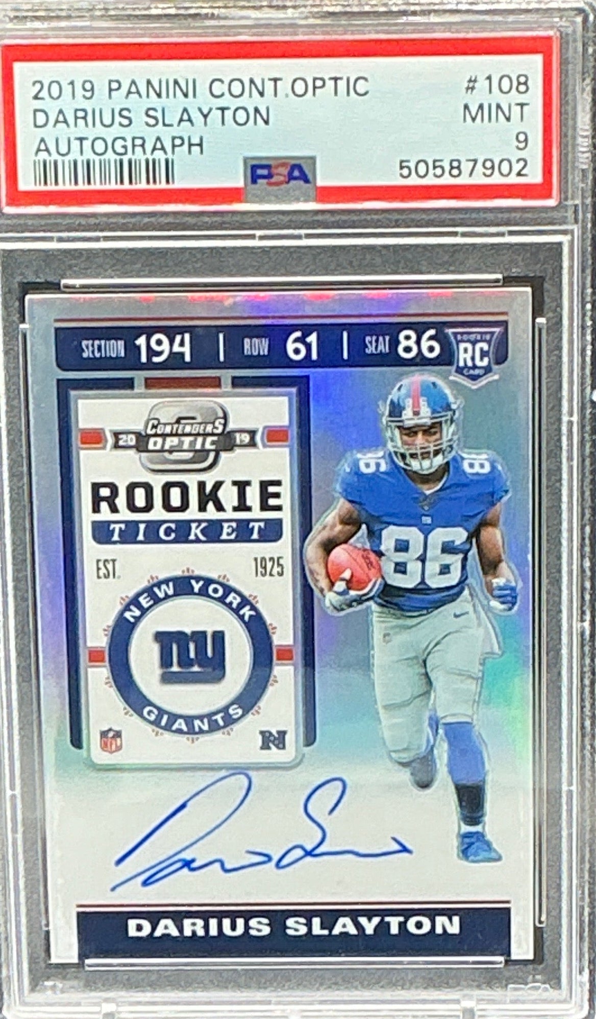 2019 Contenders Optic Darius Slayton Rookie Ticket Auto PSA 9