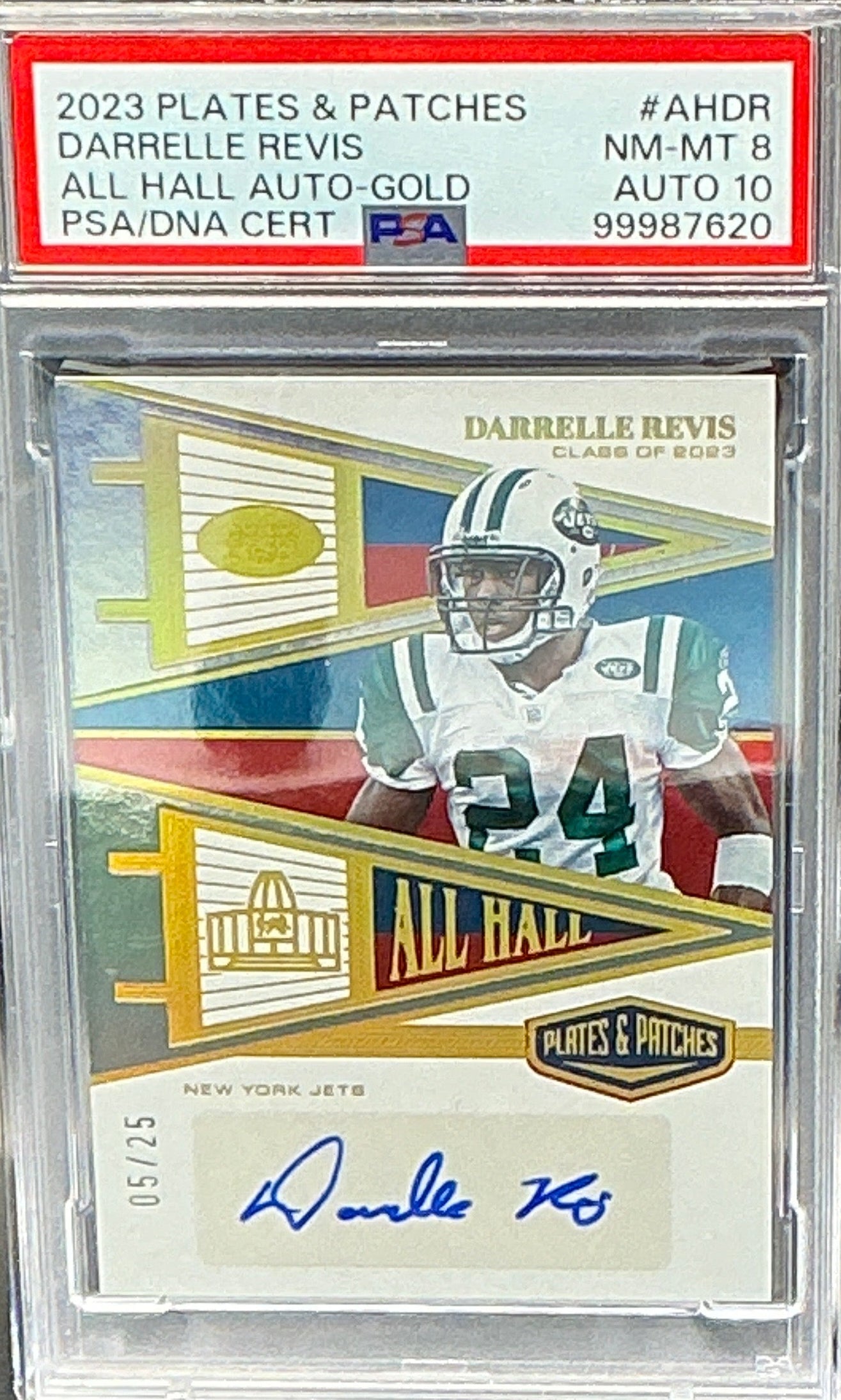 2023 Plates & Patches Darrelle Revis All Hall Auto Gold PSA 8 - 5/25