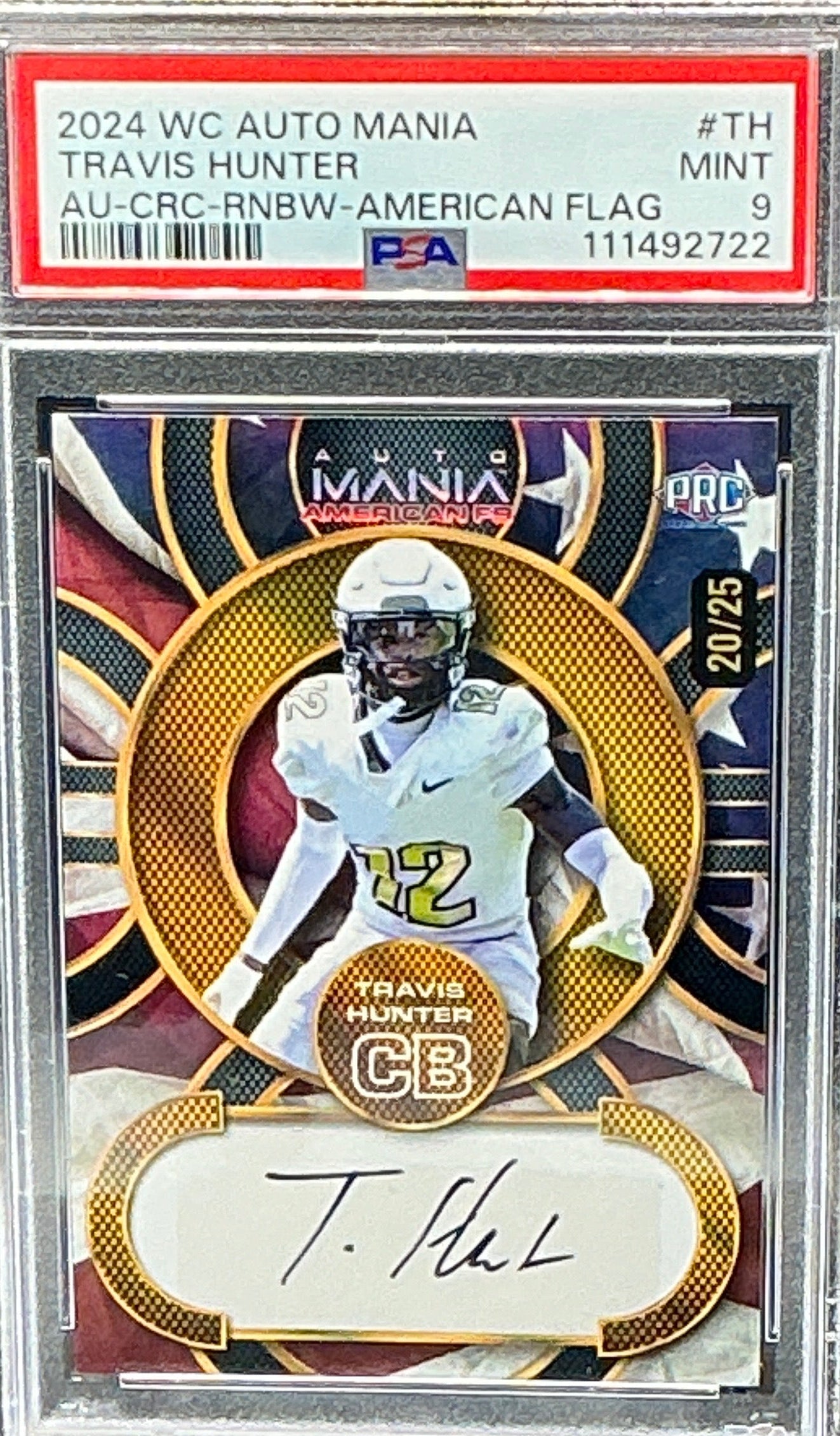 2024 Wild Card Auto Mania Travis Hunter American Flag 20/25 PSA 9