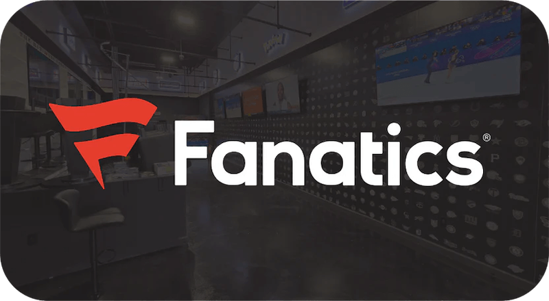 Fanatics logo with a blurred background of the store interior.