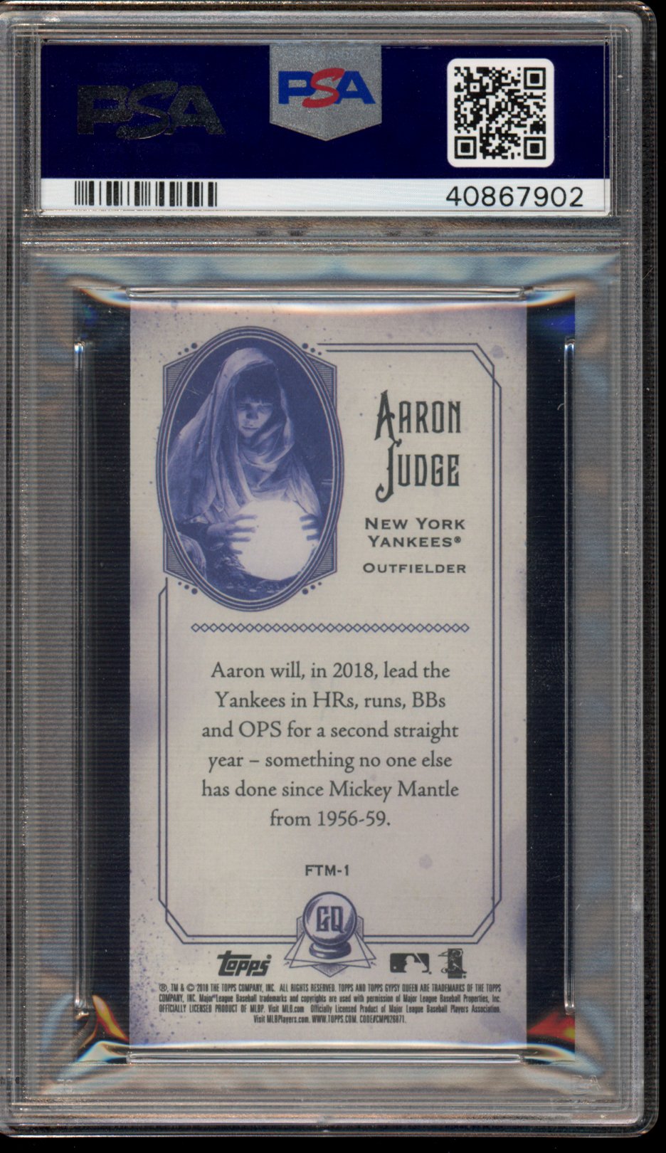2018 Topps Gypsy Queen Aaron Judge Fortune Teller Minis PSA 9