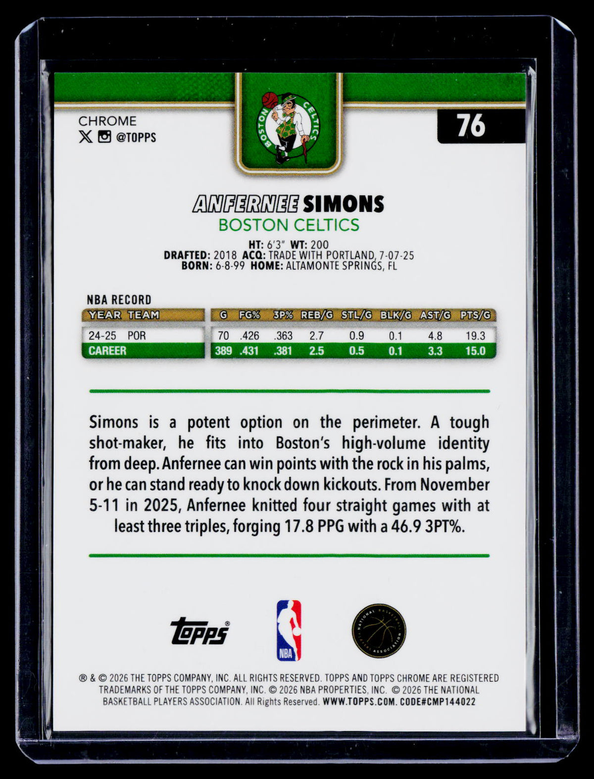 2025 Topps Chrome Update Anfernee Simons Orange Geometric 4/25