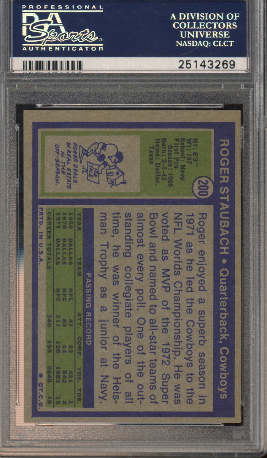 1972 Topps Roger Staubach PSA 8 (OC)