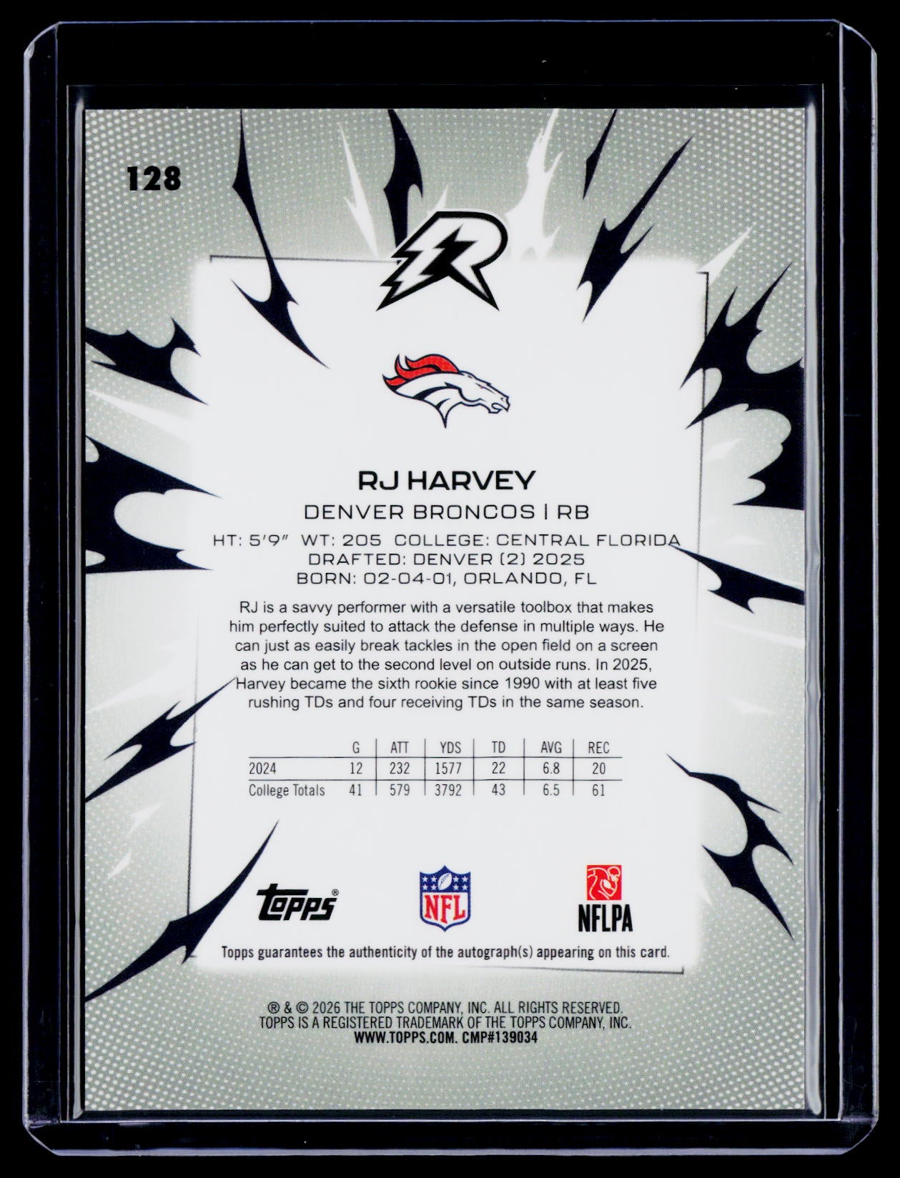 2025 Topps Resurgence RJ Harvey Rookie Gold Static Auto 13/50 RC