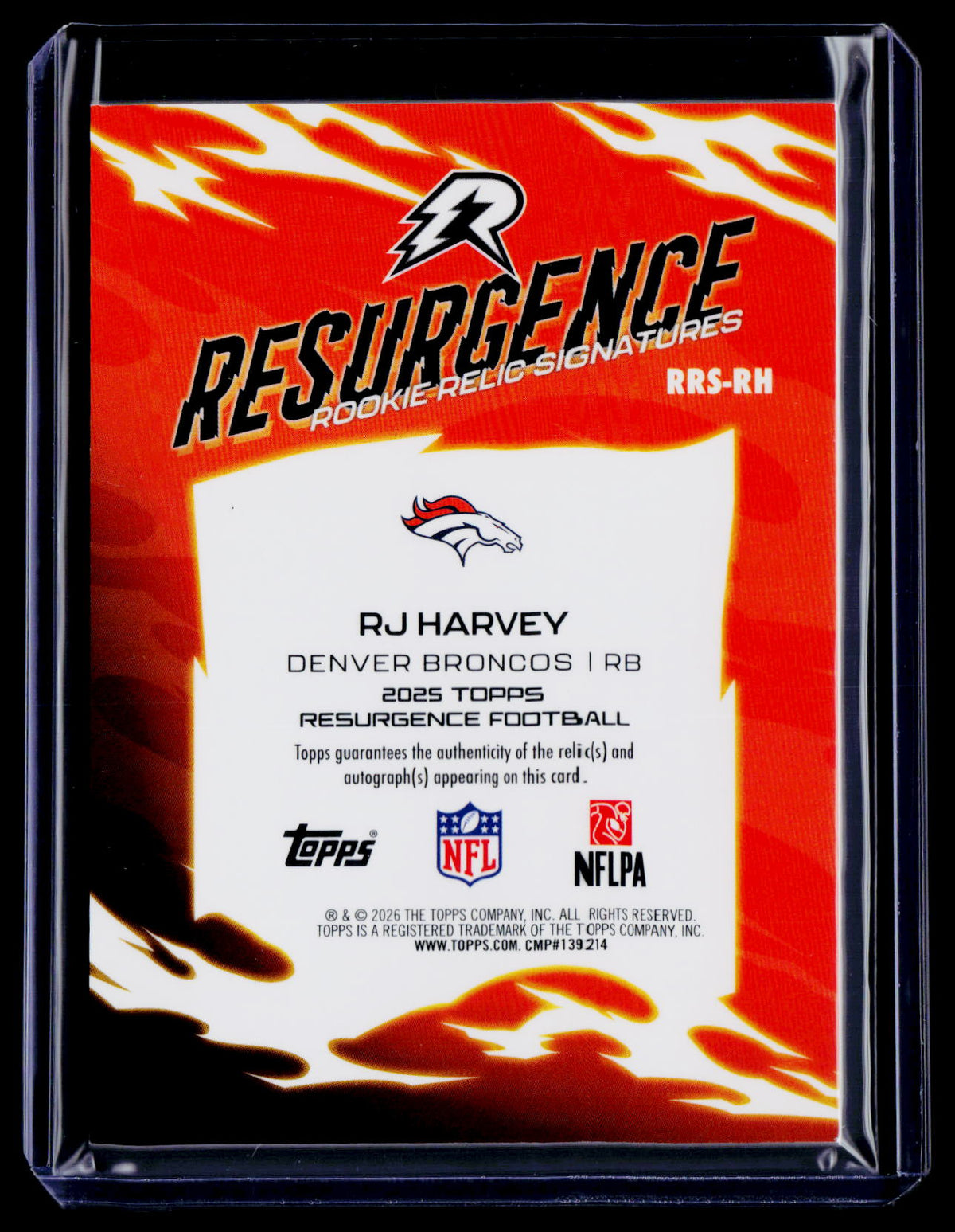 2025 Topps Resurgence RJ Harvey Rookie Patch Auto Gold RPA 5/50 RC