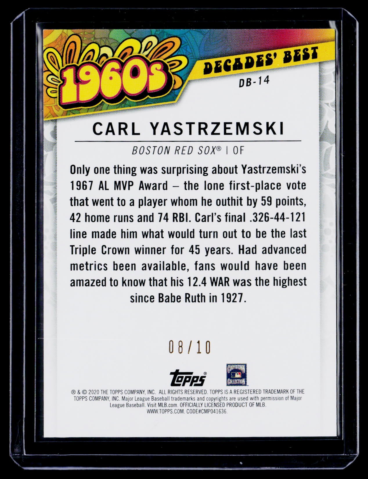 2020 Topps Carl Yastrzemski 1960s Decade's Best 8/10