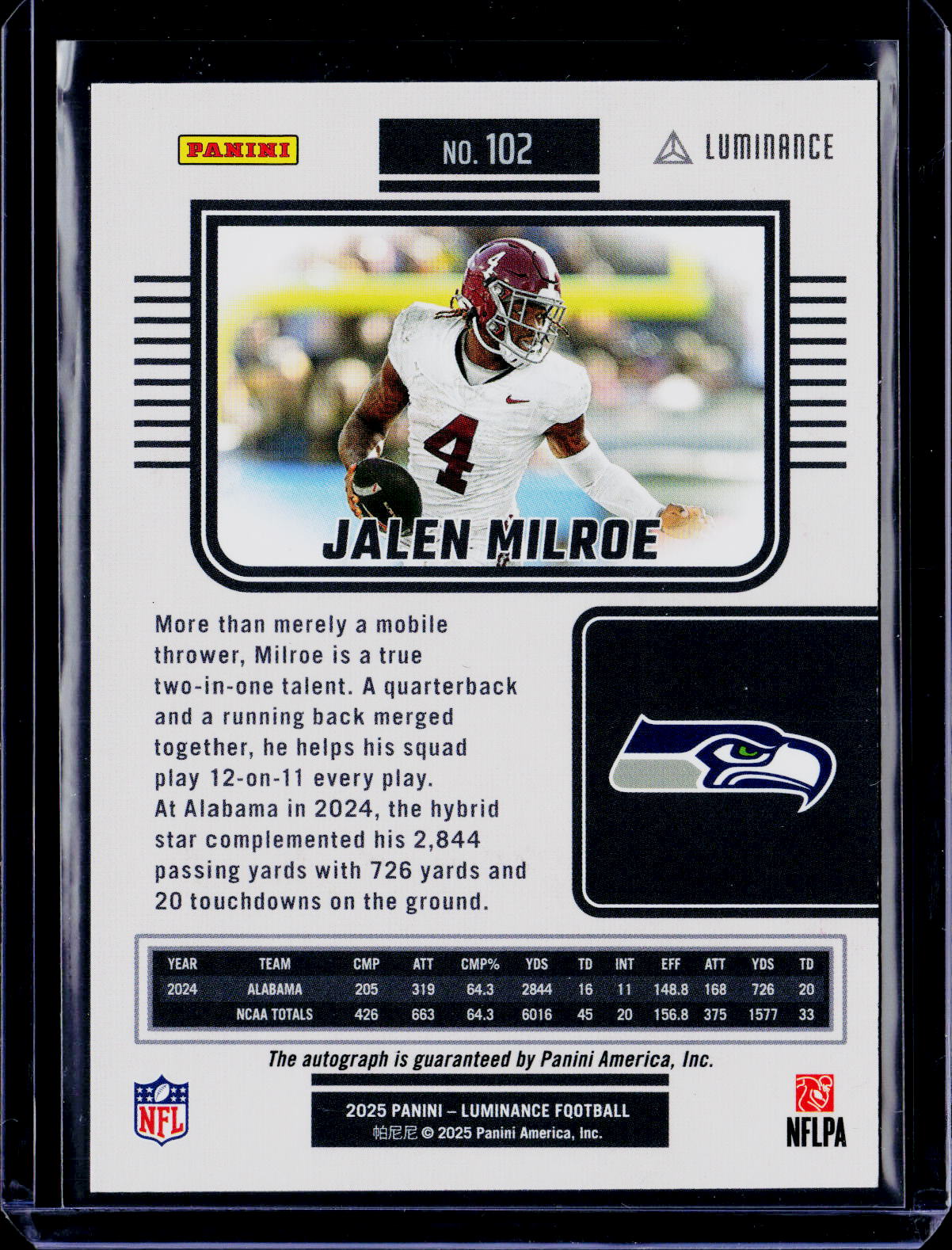 2025 Luminance Jalen Milroe Auto 096/100 RC