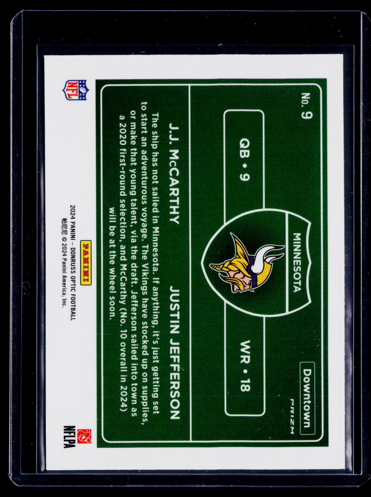 2024 Donruss Optic JJ McCarthy / Justin Jefferson Dual Downtown RC