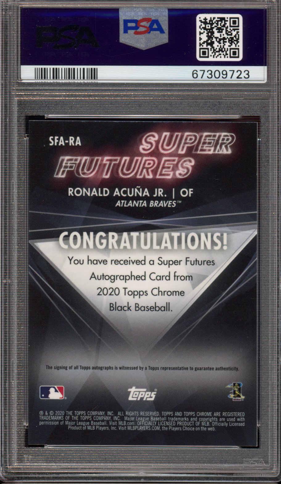 2020 Topps Chome Black Ronald Acuna Jr. Super Futures Auto 59/99 PSA 9