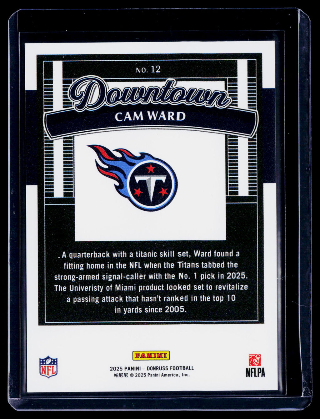 2025 Donruss Cam Ward Rookie Downtown RC