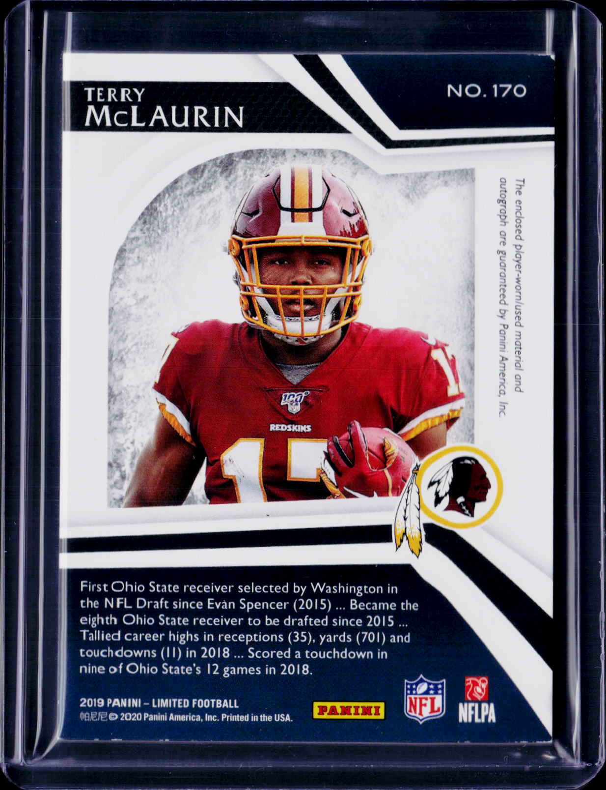 2019 Limited Terry McLaurin Rookie Patch Auto /199 Damaged