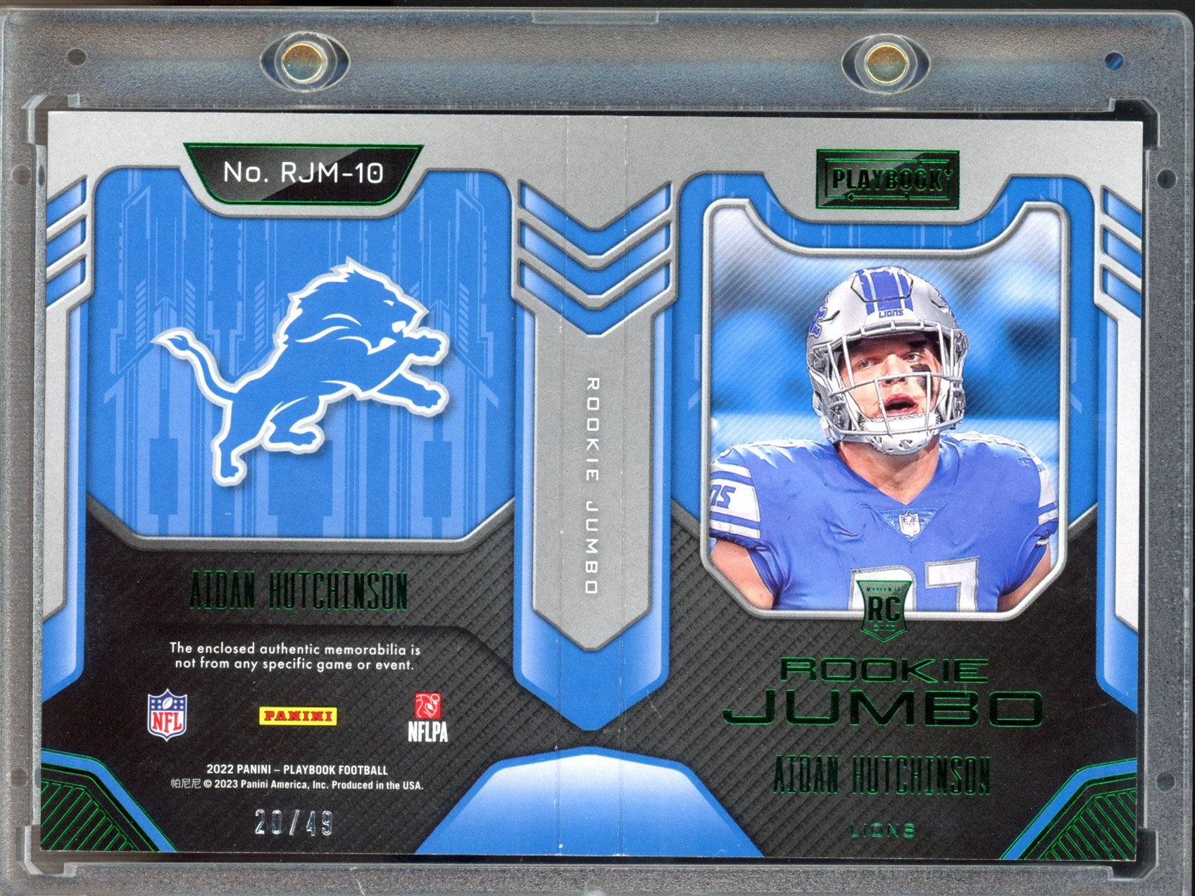 2022 Playbook Aidan Hutchinson Rookie Jumbo Booklet 20/49 RC
