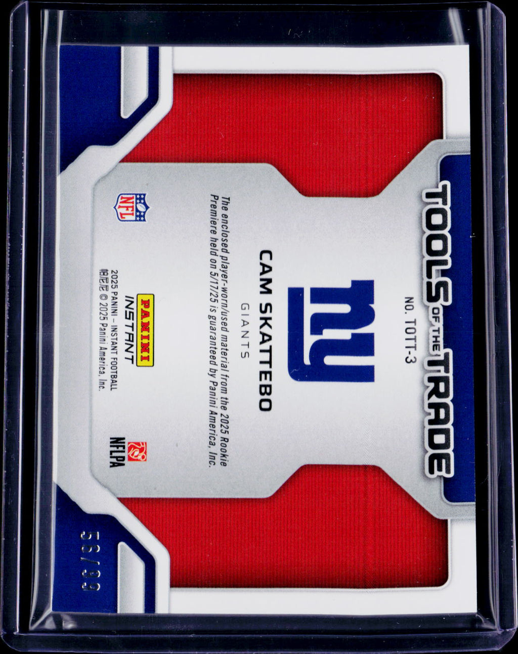 2025 Panini Instant Cam Skattebo Tools Of The Trade Patch /99