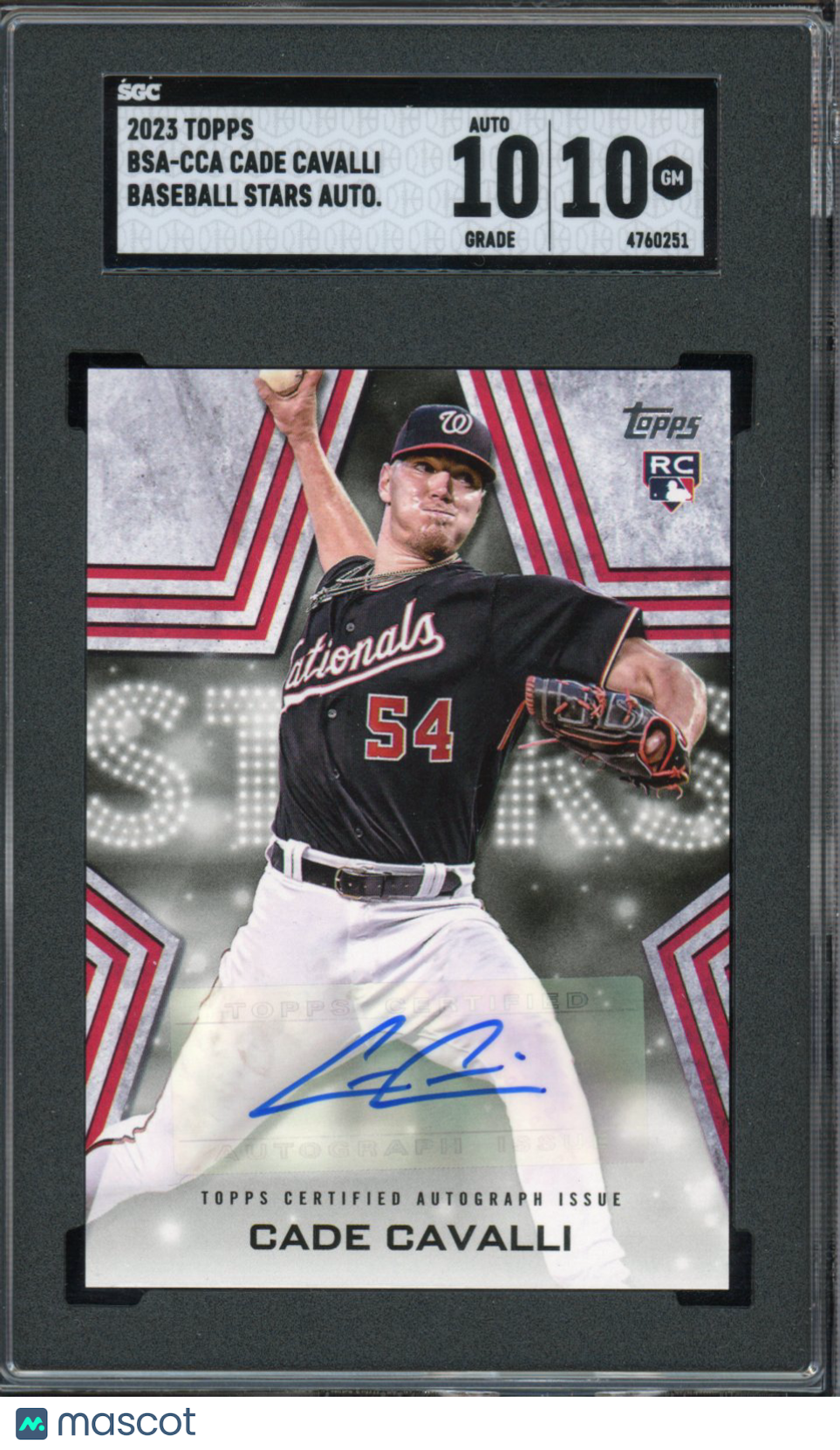 2023 Topps Cade Cavalli Rookie Auto SGC 10 Auto 10