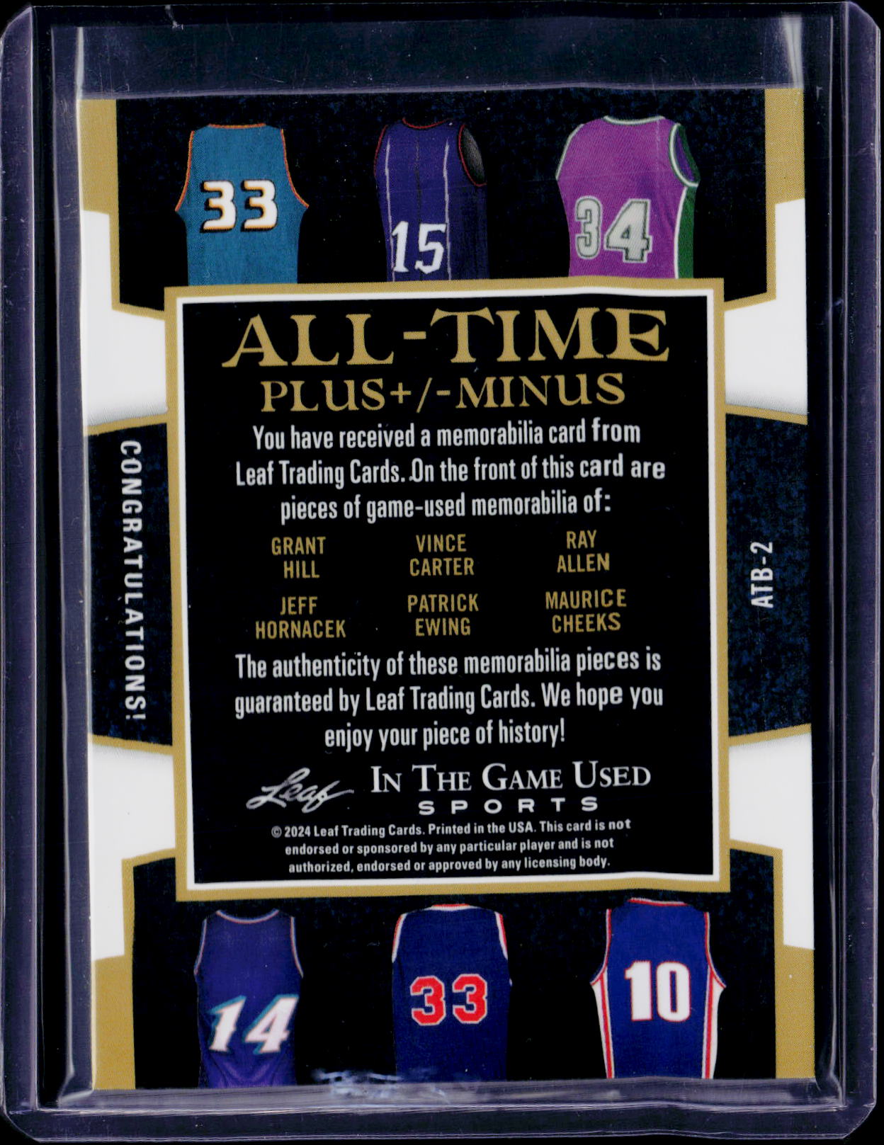 2024 Leaf All Time Plus Minus G.Hill V.Carter R.Allen J.Hornacek P.Ewing M.Cheeks Patch 4/8