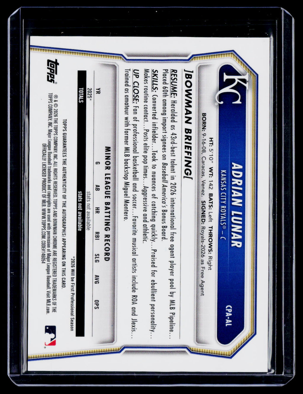 2026 Bowman Chrome Adrian Lunar First Bowman Auto