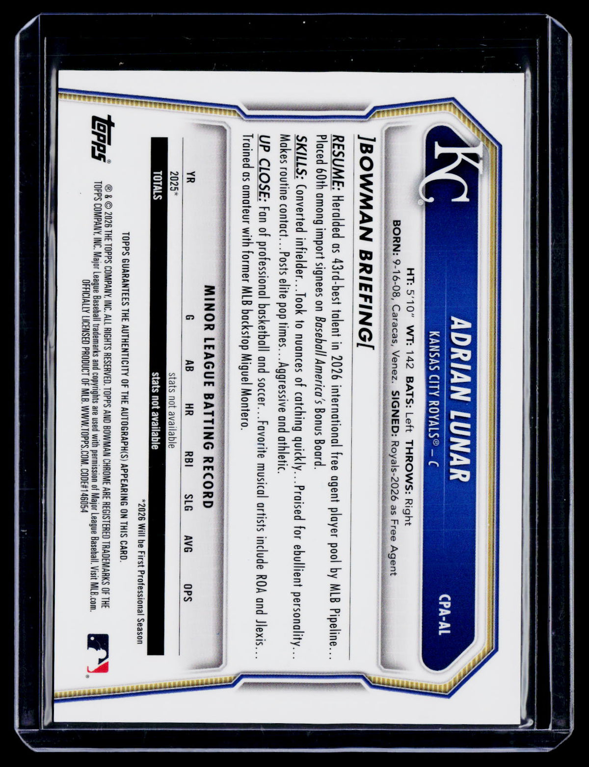 2026 Bowman Chrome Adrian Lunar First Bowman Auto