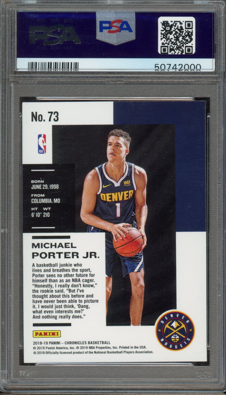 2018 Chronicles Michael Porter Jr. Green PSA 9 RC