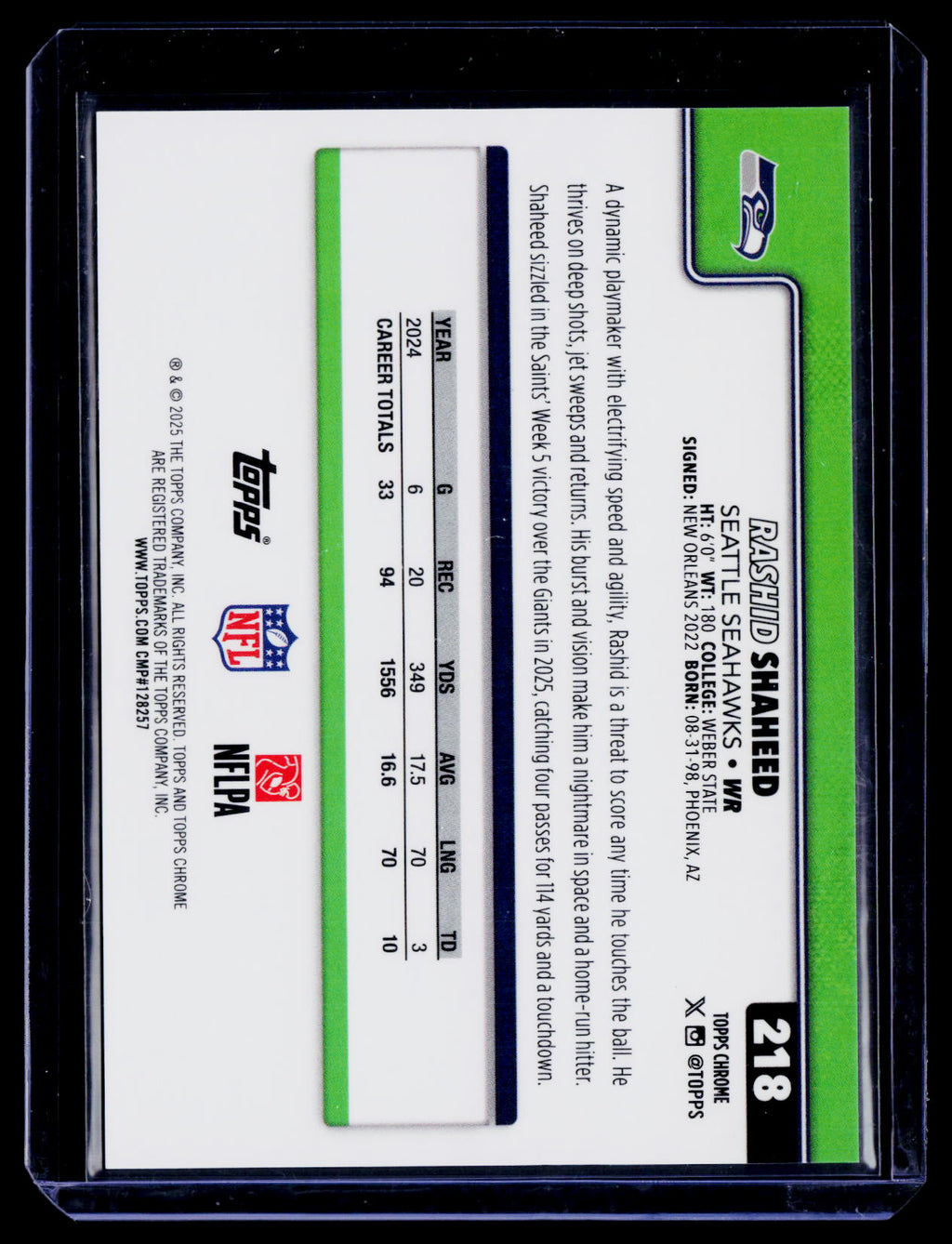 2025 Topps Chrome Black Rashid Shaheed Black Refractor 2/10