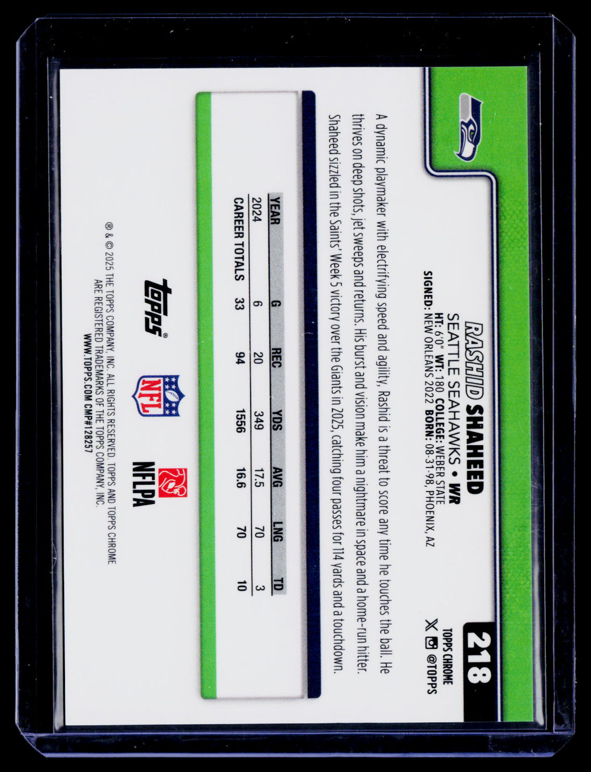2025 Topps Chrome Black Rashid Shaheed Black Refractor 2/10