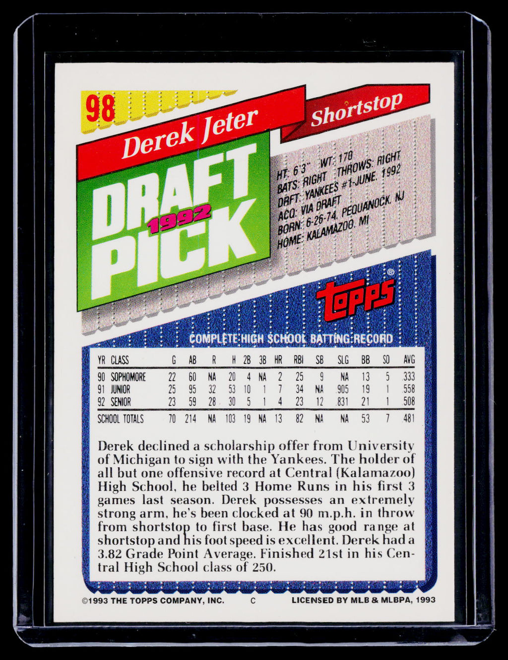 1993 Topps Derek Jeter Rookie RC