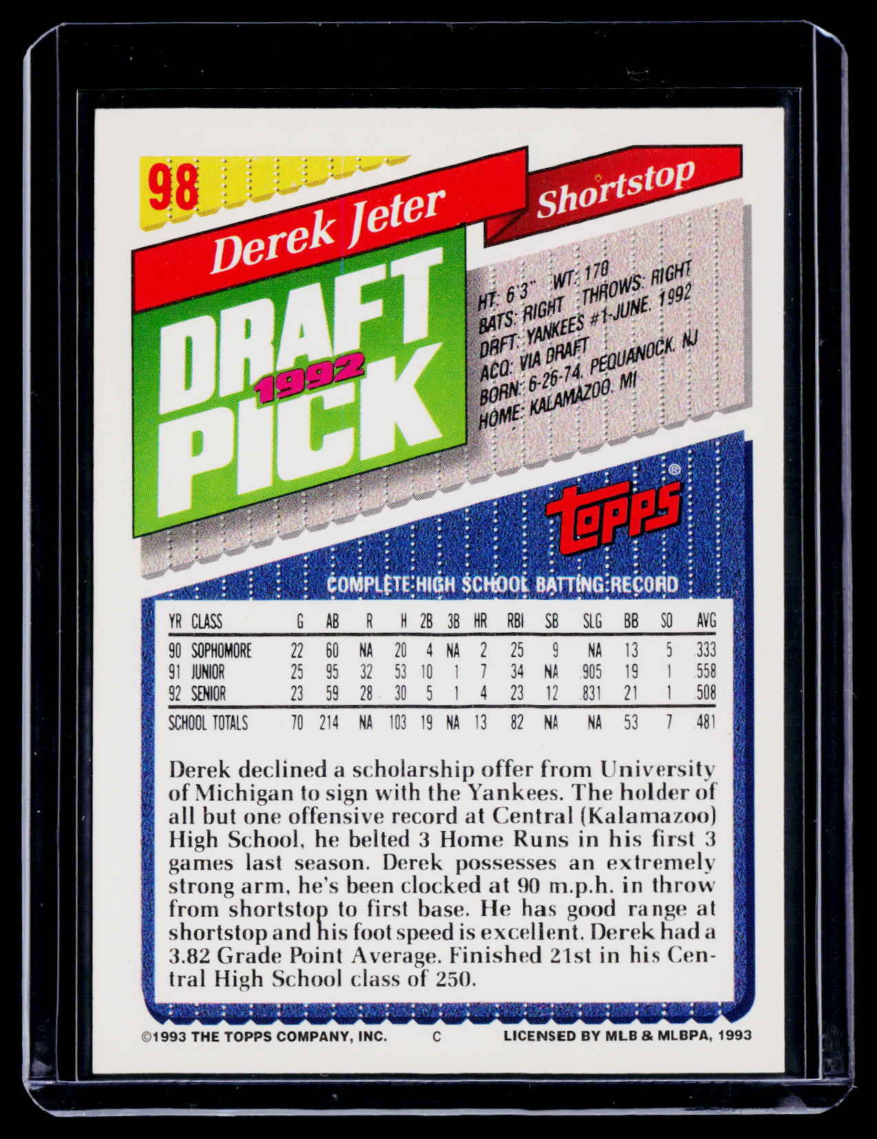 1993 Topps Derek Jeter Rookie RC