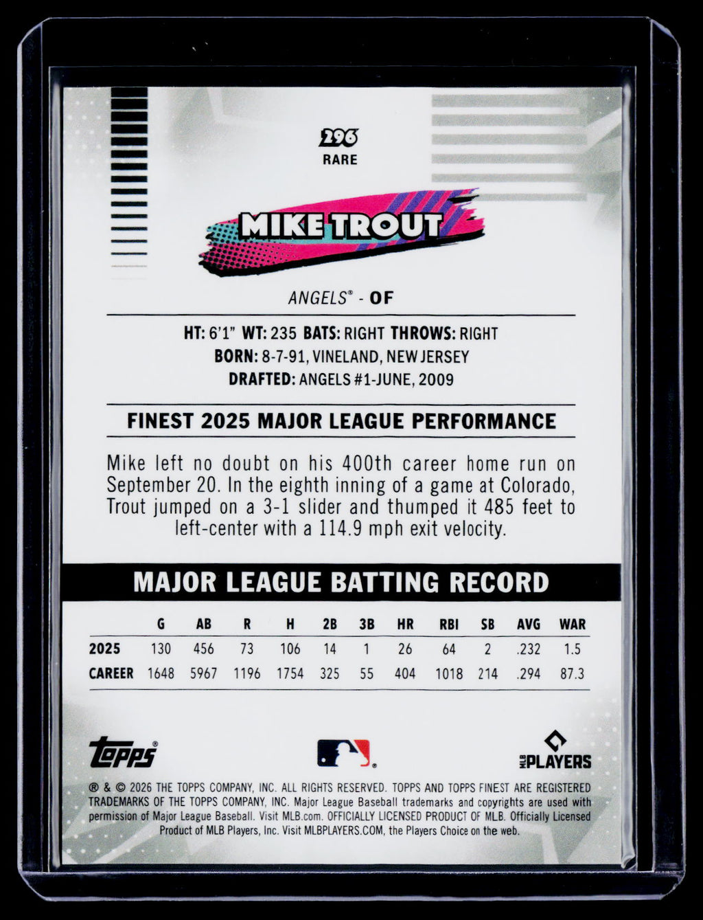 2026 Topps Finest Mike Trout Gold Geometric 11/50