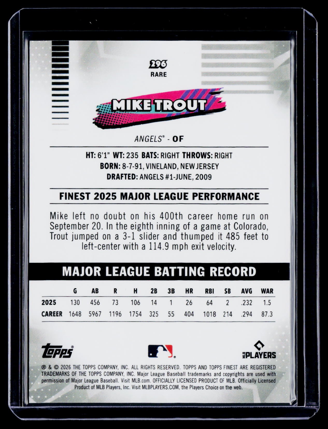 2026 Topps Finest Mike Trout Gold Geometric 11/50